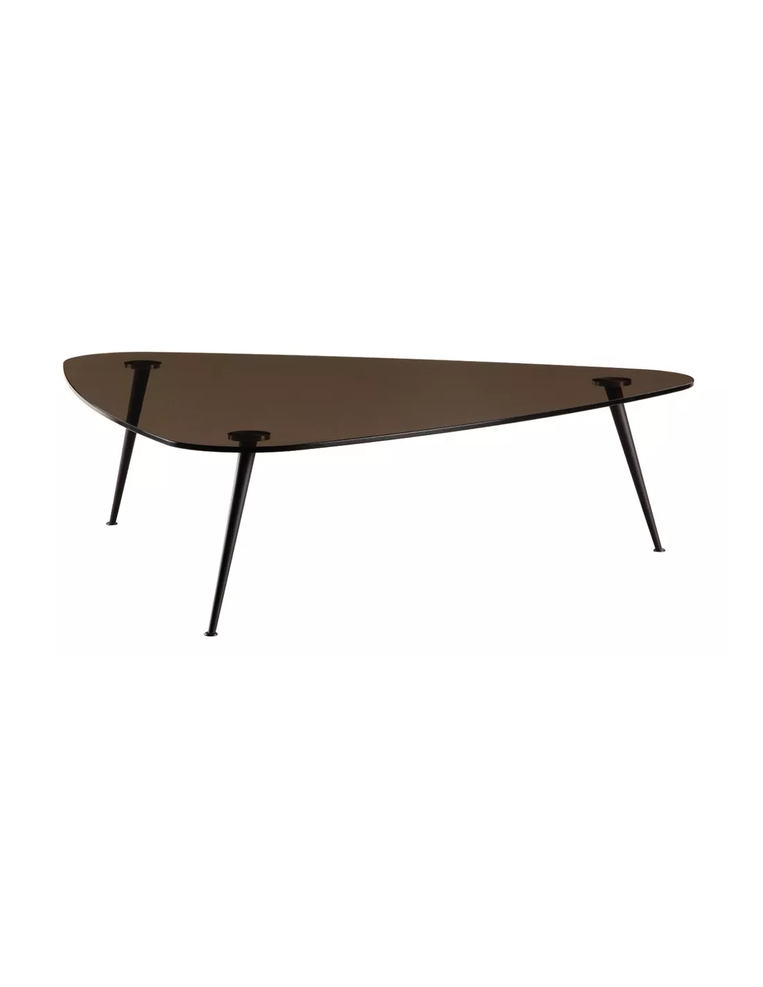 Table Basse Triangulaire En Verre – Plateau Verre Trempé 8 Mm, Base Bois, 82x57x35 Cm