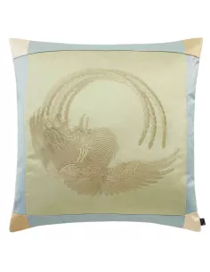 Luxueux coussin carré en satin brodé naturel Phoenix K3 by Kenzo Takada