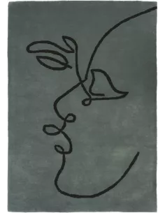 Tapis Kiss Gris foncé 100% laine au léger dessin à main levé Edito