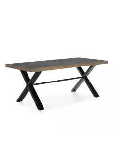 Table repas plateau ciment/bois et piètement noir 200cm Thai Natura