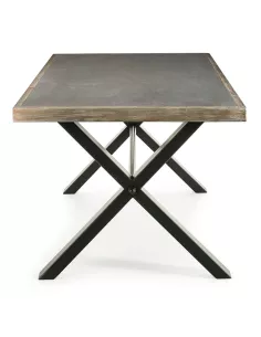 Table repas plateau ciment/bois et piètement noir 200cm Thai Natura 2