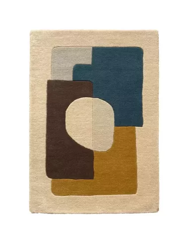 Tapis Bauhaus bleu aux motifs géométriques art abstrait Edito