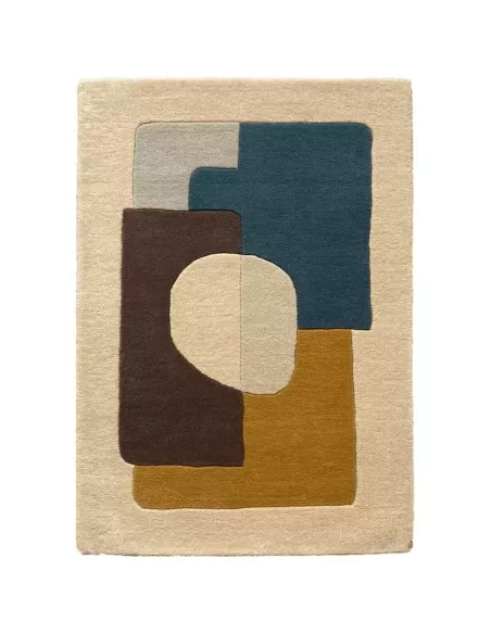 Tapis Bauhaus bleu aux motifs géométriques art abstrait Edito