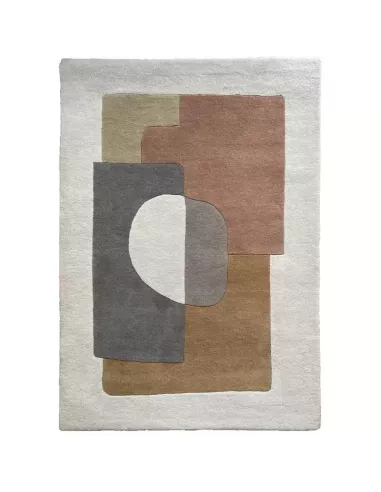 Tapis Bauhaus corail fond blanc aux motifs géométriques abstrait Edito