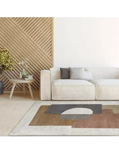 Tapis Bauhaus corail fond blanc aux motifs géométriques abstrait Edito