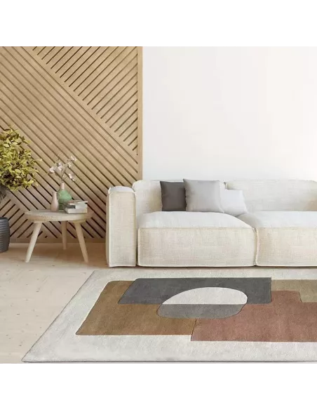 Tapis Bauhaus corail fond blanc aux motifs géométriques abstrait Edito