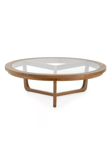 Table basse design ronde en verre et bois naturel Ø100 Thai Natura
