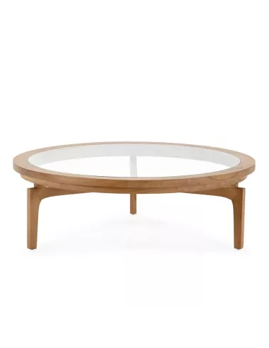 Table basse ronde design en verre et bois naturel Ø100 Thai Natura