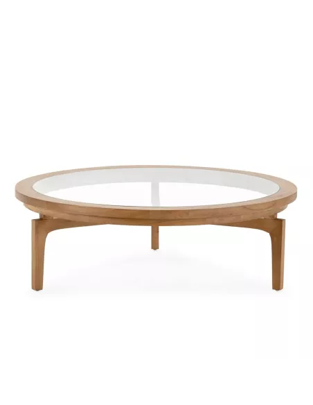 Table basse ronde design en verre et bois naturel Ø100 Thai Natura