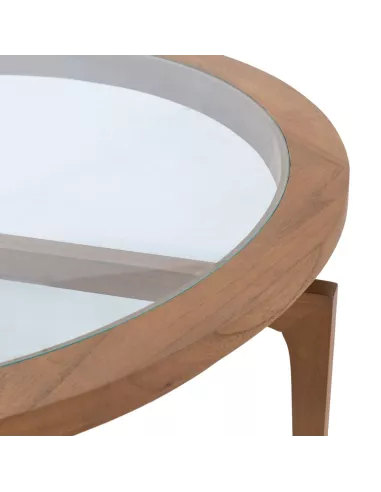 Table basse ronde design en verre et bois naturel Ø100 Thai Natura