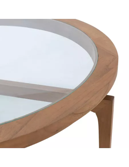 Table basse ronde design en verre et bois naturel Ø100 Thai Natura