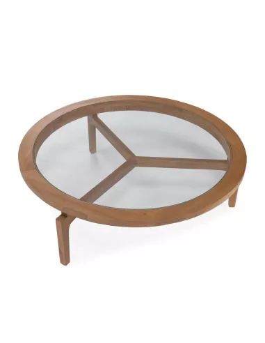 Table basse ronde design en verre et bois naturel Ø100 Thai Natura