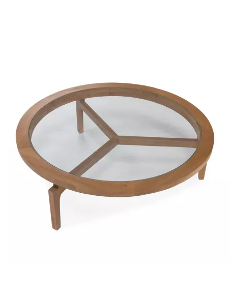 Table basse ronde design en verre et bois naturel Ø100 Thai Natura