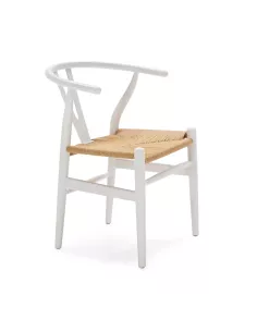 Chaise blanche en bois et assise en corde - Thai Natura