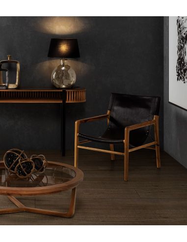 Table basse design ronde en verre et bois naturel Ø100 Thai Natura