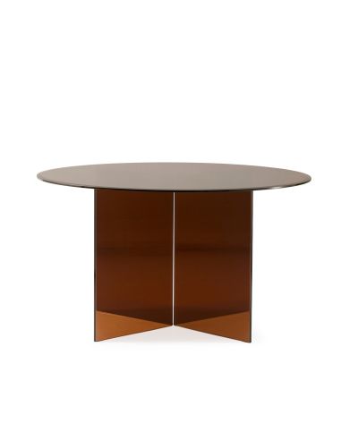 Table de repas ronde en verre ambre 135 cm | Thai Natura