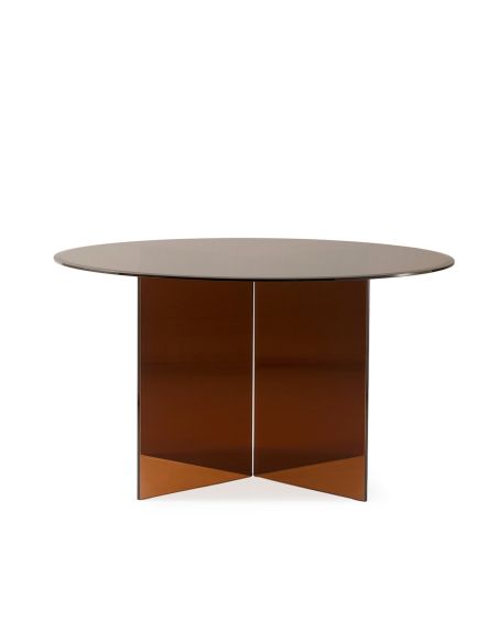 Table de repas ronde en verre ambre 135 cm | Thai Natura