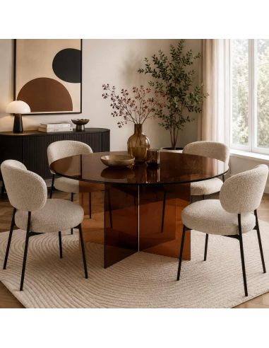 Table de repas ronde en verre ambre 135 cm | Thai Natura