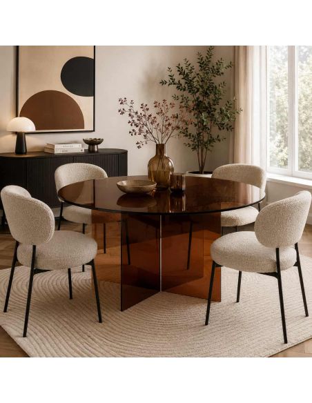 Table de repas ronde en verre ambre 135 cm | Thai Natura