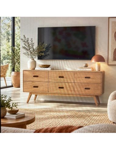 Commode 6 tiroirs en bois de cèdre naturel 160cm Thai Natura