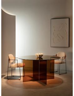 Table de repas ronde en verre ambre 135 cm | Thai Natura 2