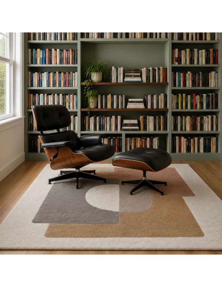Tapis Bauhaus corail fond blanc aux motifs géométriques abstrait Edito