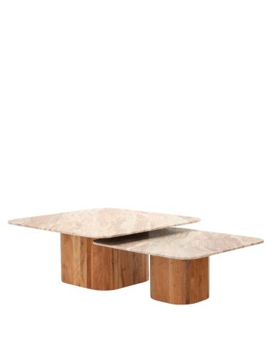 Tables basses Bellac acacia et céramique S/2 | Athezza