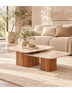 Tables basses Bellac acacia et céramique S/2 | Athezza