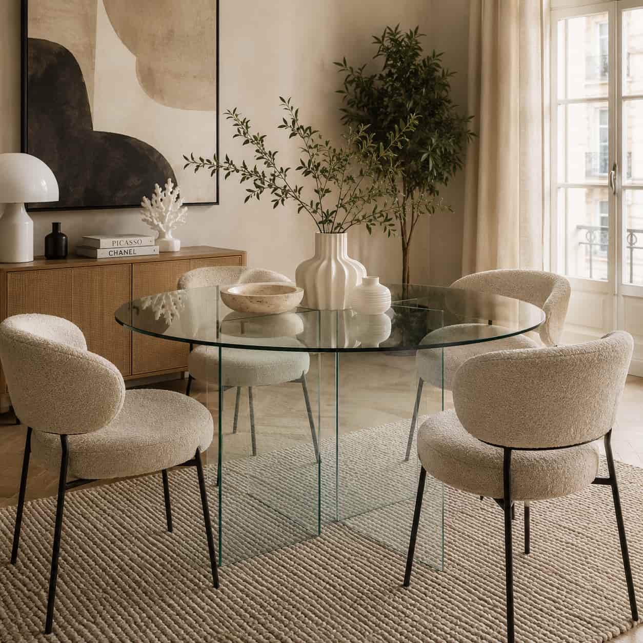 Table ronde design dans une salle à manger