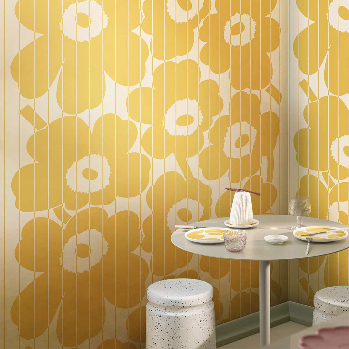 Papier peint Marimekko au design finlandais dans un intérieur contemporain